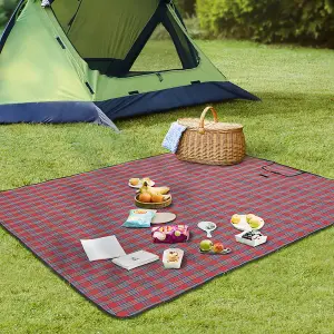 Red Portable Scottish Plaid Picnic Blanket 150 x 200cm