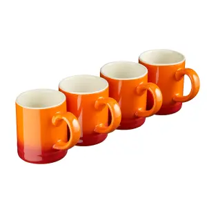 Cooks Professional Espresso Coffee Cups Mugs Stoneware 90ml Orange  - Set of 4 Cups