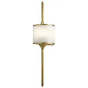 IP44 Twin Brass Wall Light Long Pole Central White Glass Shade LED G9 3.5W