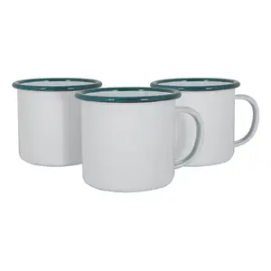 Argon Tableware - White Enamel Mugs - 375ml - Green - Pack of 12