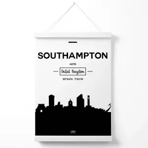 Southampton Black and White City Skyline Poster with Hanger / 33cm / White