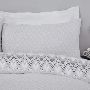 Sleepdown Zig Zag Geometric Monochrome Duvet Set Quilt Cover Polycotton Bedding King Size