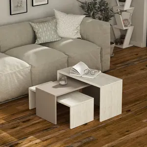 Paris 3 Piece Nest of Coffee Tables Set White/Light Mocha