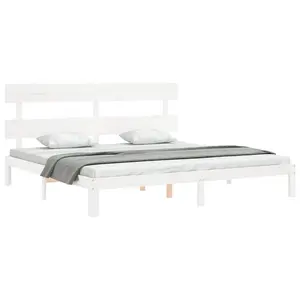 Berkfield Bed Frame with Headboard White Super King Size Solid Wood