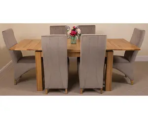 Richmond 140cm - 220cm Oak Extending Dining Table and 6 Chairs Dining Set with Lola Grey Fabric Chairs