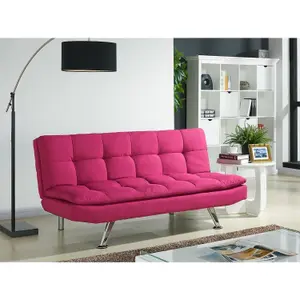 Kingston Padded Sofa Bed Fabric 3 Seater Padded Sofabed Suite Chrome Legs Cube Design New, Pink