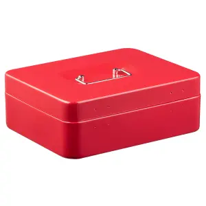 Hardys Metal Cash Box Money Bank Deposit Steel Tin Security Safe Petty Key Lockable - 10" Red