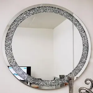 80cm Round Crushed Jewel Wall Mirror Loose Diamante