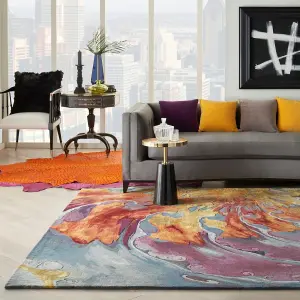 Multicolour Wool Rug, Luxurious Abstract Optical/ (3D) Rug, Handmade Modern Rug for Bedroom, & DiningRoom-114cm X 175cm