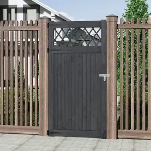 Outdoor Grey Rhombus Garden Wooden Gate Fence Door 180cm H