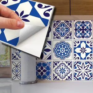 24 Pieces 15x15cm Spanish & Moroccan Blue Tile Stickers