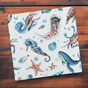 Sea Animals Art Square Glass Worktop Protector Gift - Smooth Board Kitchen Chopping Board with Non-Slip Feet