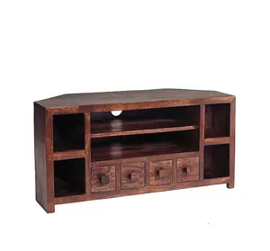 Toko Dark Mango Corner TV Unit - Solid Mango Wood - L45 x W110 x H55 cm