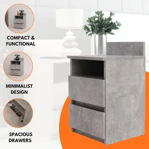 Bedside Drawers - size 21.7" H x 13" W (55x33 cm) - Grey Finish - Small Bedside Cabinet with Drawers for Bedrooms