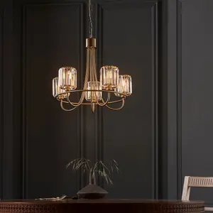 Luminosa Berenice 5 Light Multi Arm Glass Shade Ceiling Pendant Antique Brass