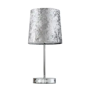 ValueLights Modern Polished Chrome Table Lamp With Silver Grey Velvet Shade