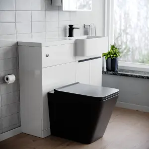 Nes Home 1000mm RH Basin Vanity Black Handles, WC Unit & Square Black BTW Toilet