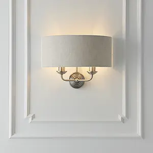 Luminosa Highclere Shade Wall Lamp Brushed Chrome Plate, Natural Linen