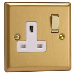 Varilight 1-Gang 13A Double Pole Switched Socket Brushed Brass