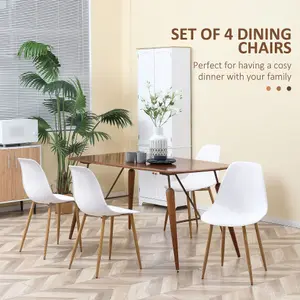 HOMCOM Dining Chairs Set of 4 w/ Curved Back, Metal Legs for Living Room White