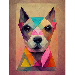 Geometric Colourful Multicoloured Pastel Dog - Single Picture Frame Print Unframed / 40.5cm H x 30.5cm W x 0.2cm D