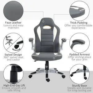 Vinsetto Home Office Chair Racing Gaming, Height Adjustable Rolling Swivel With Tilt Function PU Leather, Grey