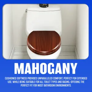 18" Mdf Universal Bathroom Wc Toilet Seat Easy Fit With Fittings Wooden Mahogany