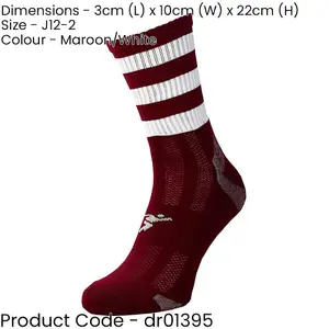 JUNIOR Size 12-2 Hooped Stripe Football Crew Socks MAROON/WHITE Training Ankle