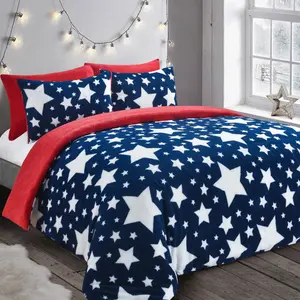 Velosso Galaxy Teddy Warm And Cosy Duvet Cover And Pillowcase Set - Navy