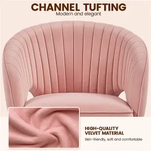 Yaheetech Accent Armchair with Tufted Barrel - Pink / Velvet