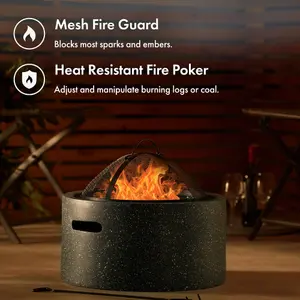 VonHaus Fire Pit, 2 in 1 Firepit with BBQ Cooking Grill for Outdoor, Garden, Patio, MgO Material, Use Wood or Charcoal to Fuel