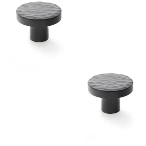 2 PACK - Slim Hammered Door Knob - Matt Black 38mm Round Cupboard Cabinet Pull Handle