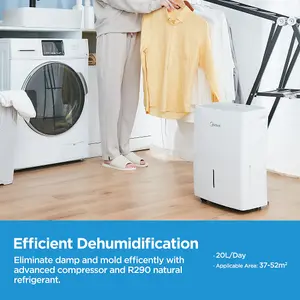 Midea 20L/Day Electric Laundry Dehumidifier for home 52m² removes Mould Damp Odour - Low energy