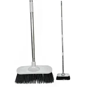 Heavy Duty Stainless Steel Broom with Handle Outdoor Garden Hard Bristle Brush