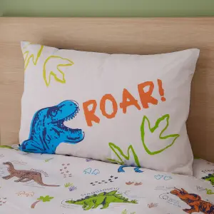 Catherine Lansfield Bedding Prehistoric Dinosaurs Reversible Duvet Cover Set with Pillowcase Natural