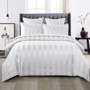 Renze Microfiber 250 TC Reversible Stripe Duvet Cover Set with Pillowcases White / Double Duvet Cover + 2 Standard  Pillowcases