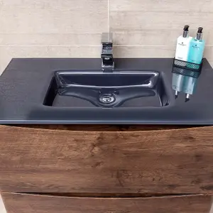 Eden 900mm Floorstanding Vanity Unit in Redwood & Grey Glass Basin