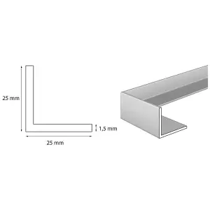 nielsen Aluminium L-Shaped Angle Profile, Matt Anodized, 2000x25x25mm, Thickness: 1.5mm, Length: 2m