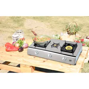 NJ NGB-300 Camping Gas Stove 3 Burner Portable Outdoor Cooker LPG 8.0kW