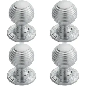 4x Textured Reeded Ball Cupboard Door Knob 35mm Dia Satin Chrome Handle