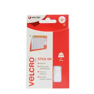 Velcro brand White Hook & loop Stick-on coins (L)0.02m (W)16mm , Pack of 16