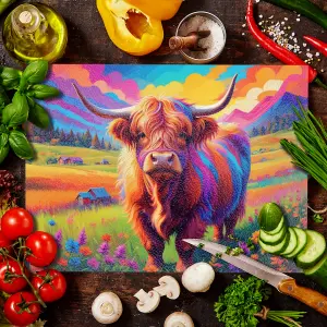 Textured Glass Chopping Board Abstract Highland Cow Desing - Large