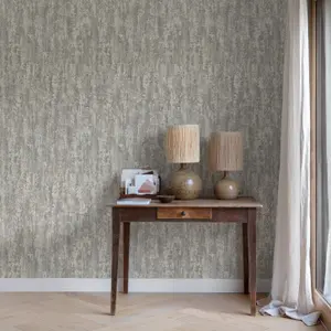 Grandeco Rocks Distressed Plaster Effect  Plain Blown Vinyl Wallpaper, Dark Taupe Greige