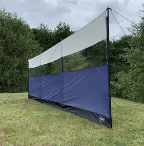 Vanilla Leisure WindGuard Windbreak 5m Blue, 3 Panels With Panoramic Windows, Poles, Pegs, Guylines And Bag