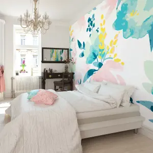 Origin Murals Graphic Flower Pink & Green Matt Smooth Paste the Wall Mural 350cm wide x 280cm high