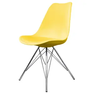 Soho White and Yellow Plastic Dining Chair with Chrome Metal Legs