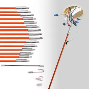 Dekton 15pc Cable Access Kit Electrician Puller Rods Wires Draw Push Pulling 10m