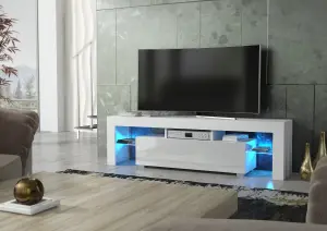 Aria TV Unit 160cm White with High Gloss Doors and LED Lighting - Creative Furniture