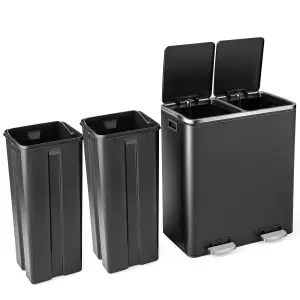 Costway 2x30L Recycling Pedal Bin Double Kitchen Waste Bin with Plastic Inner Buckets