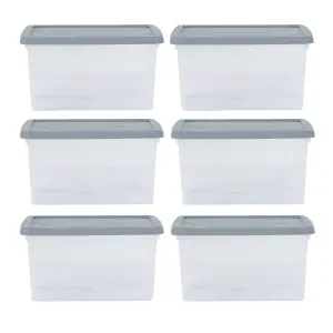 6 x Wham Box 16L Stackable Plastic Storage Box & Lid Clear/Steel